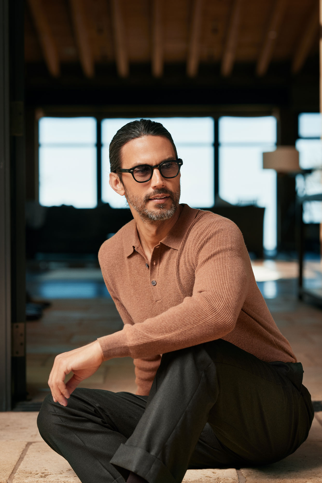 Ribbed Long Sleeve Polo