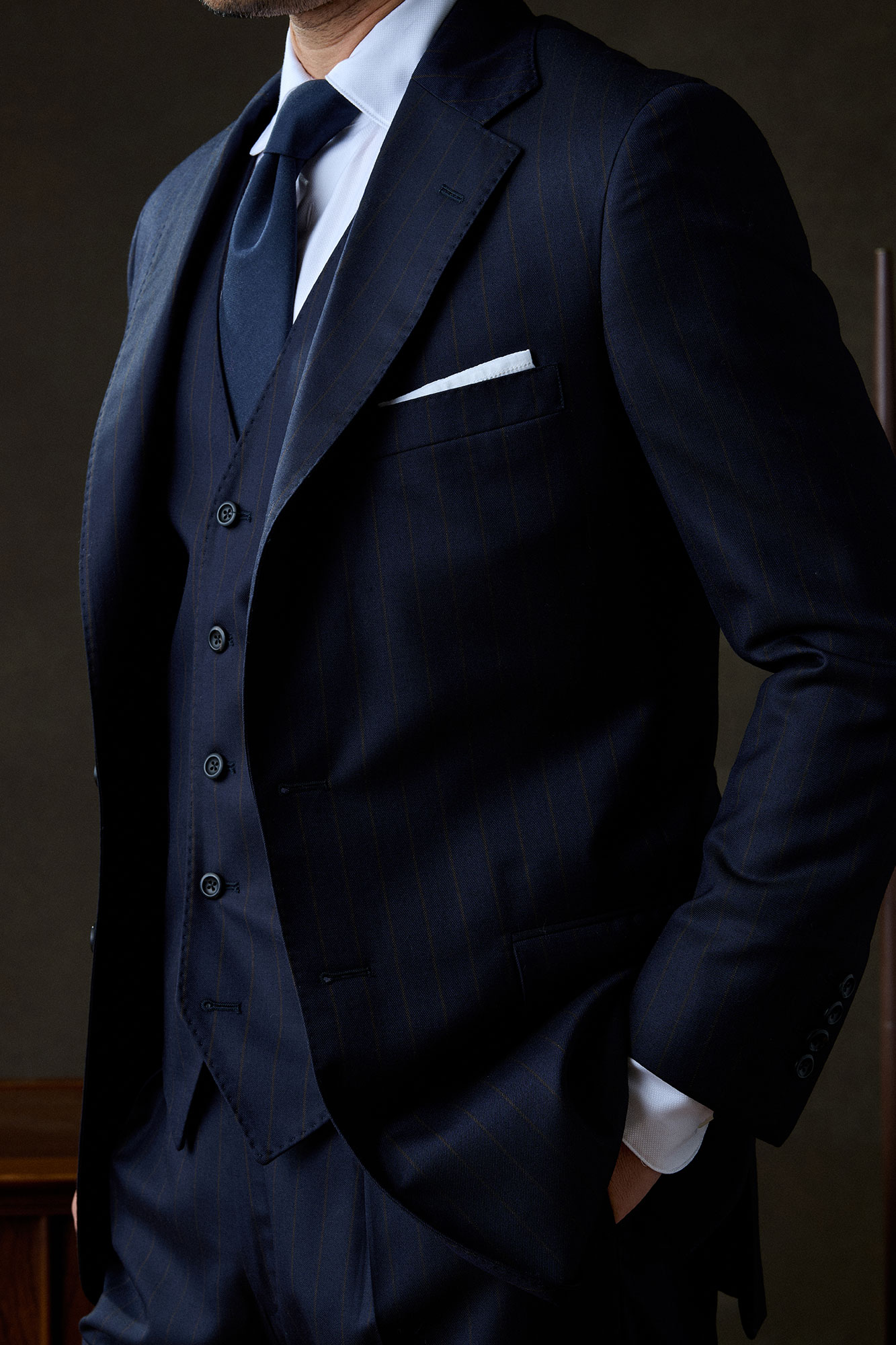 Navy & Brown Striped Suit