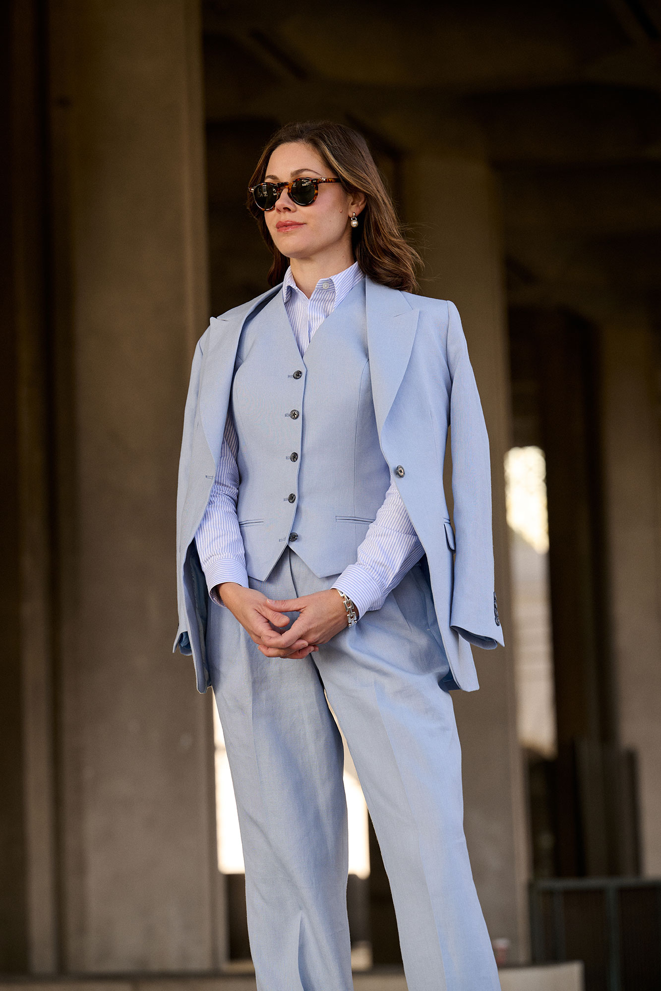 Powder Blue Crushed Linen Vest