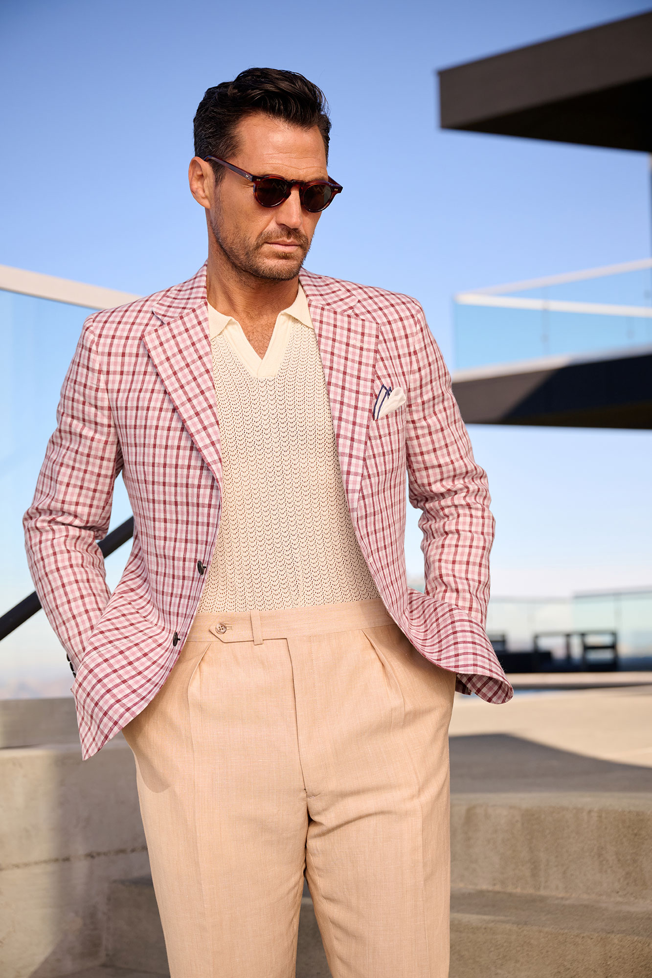 Pink Guncheck Linen Sport Coat