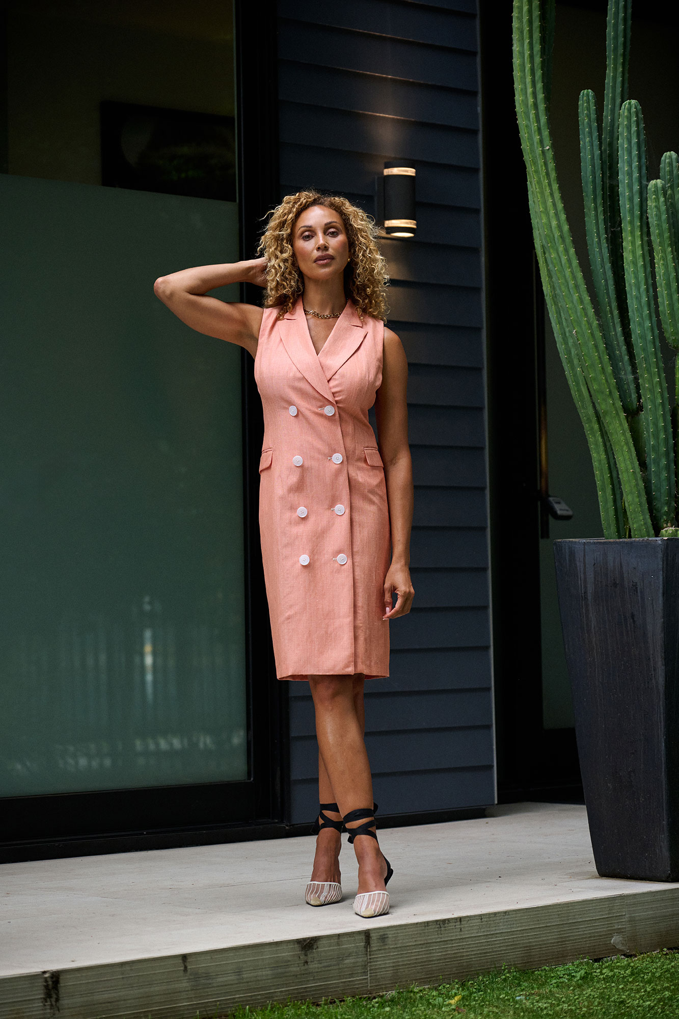 Tangerine Linen Dana Double Breasted Dress