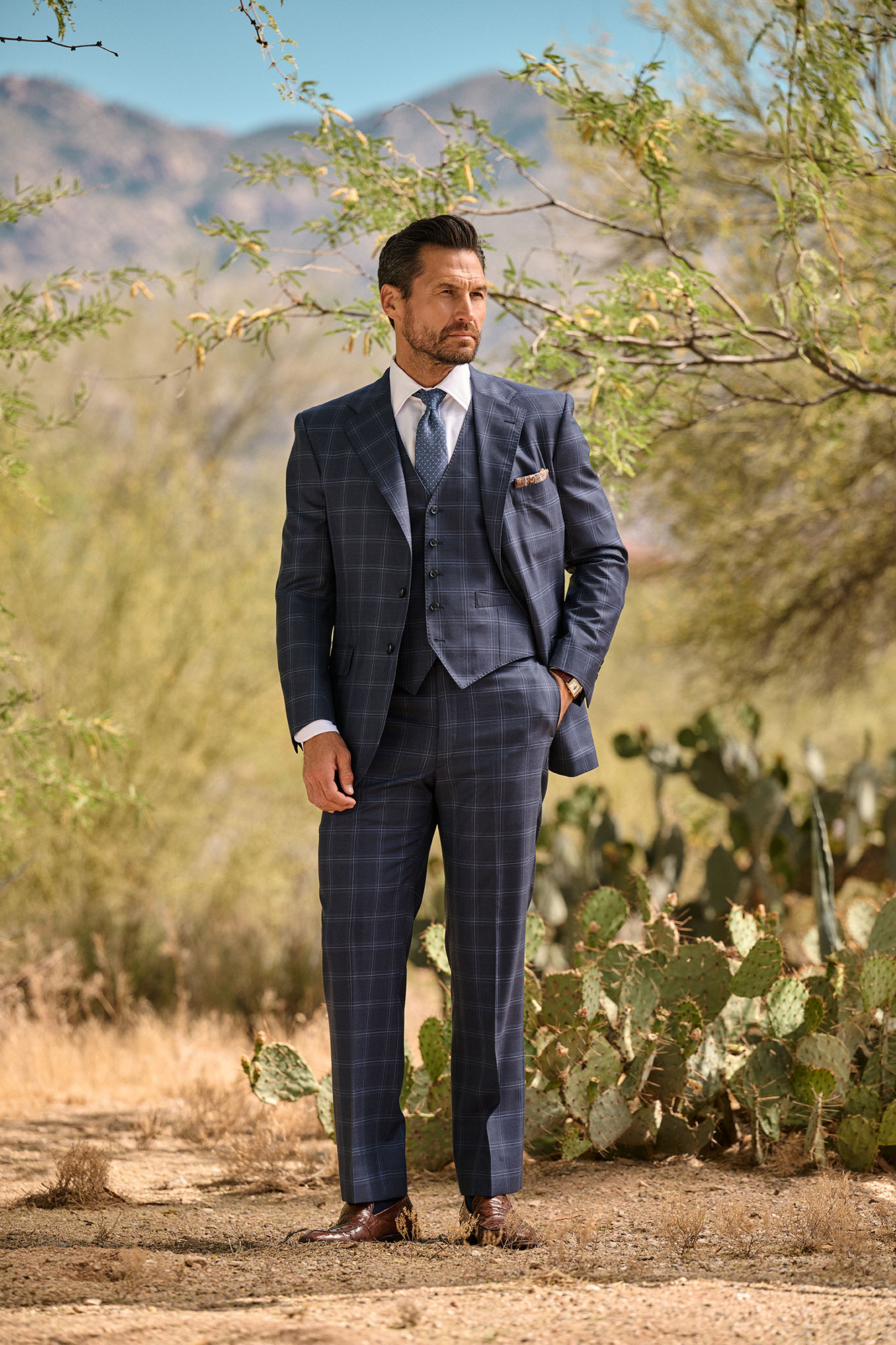 Navy Windowpane 3-Piece Suit