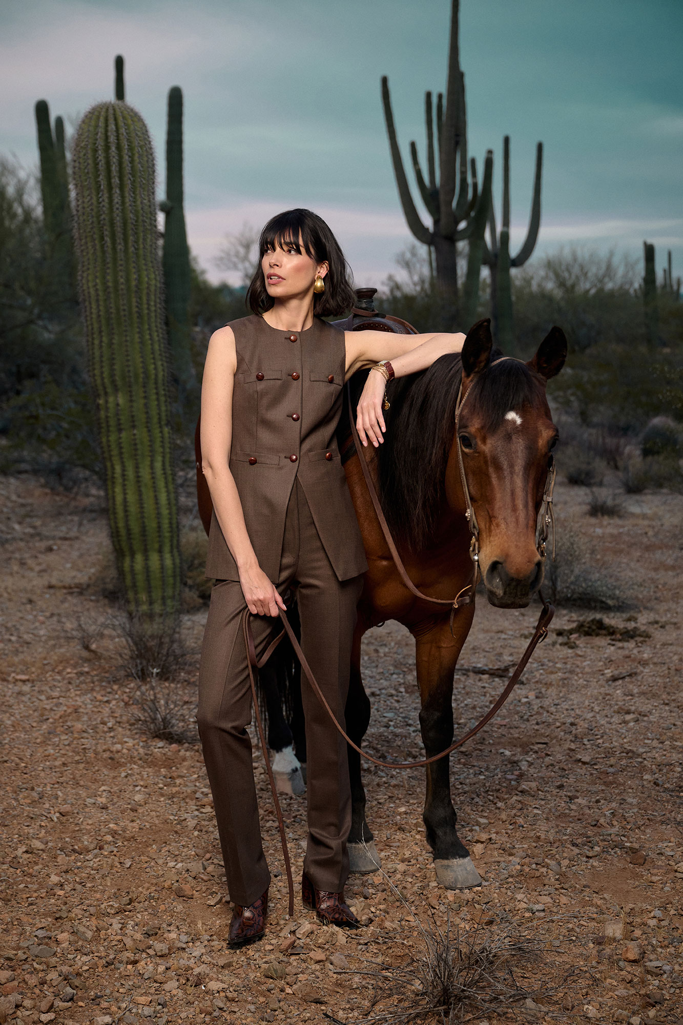 Brown Tricotine Vest