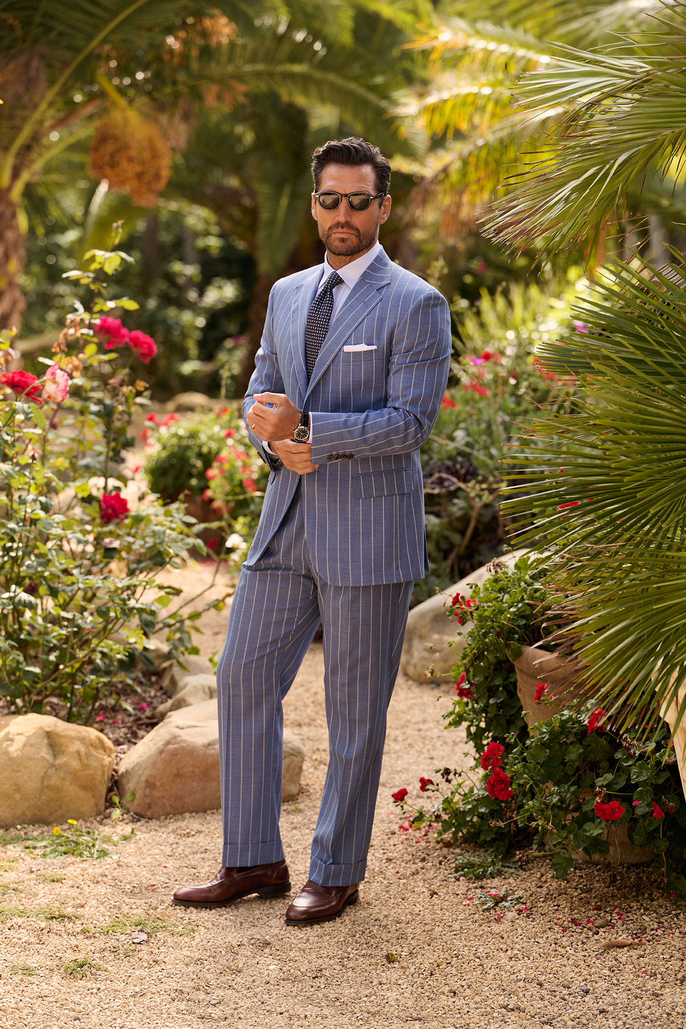 Slate Blue Striped Suit Holland & Sherry