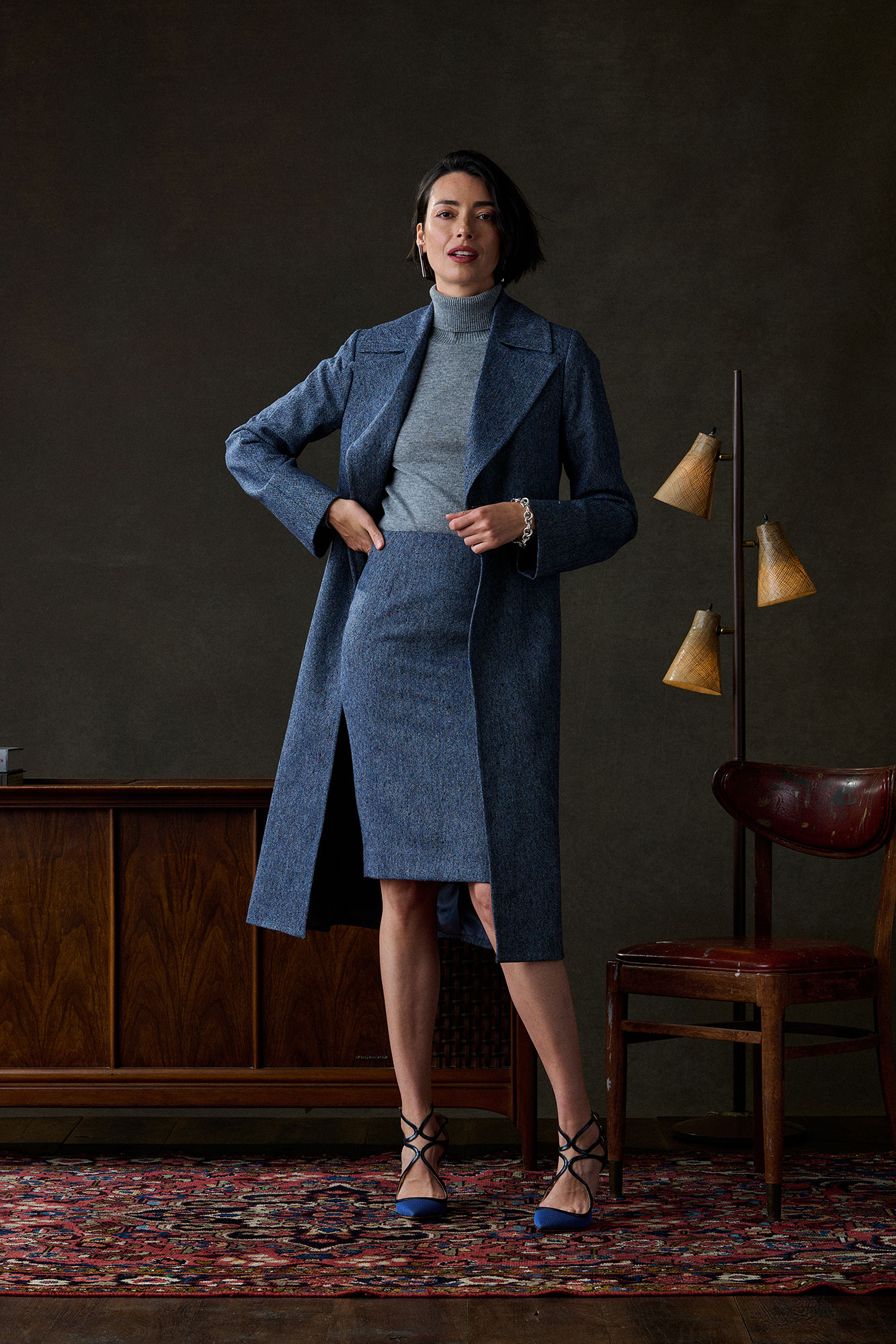 Blue Donegal Top Coat & Skirt - Holland & Sherry