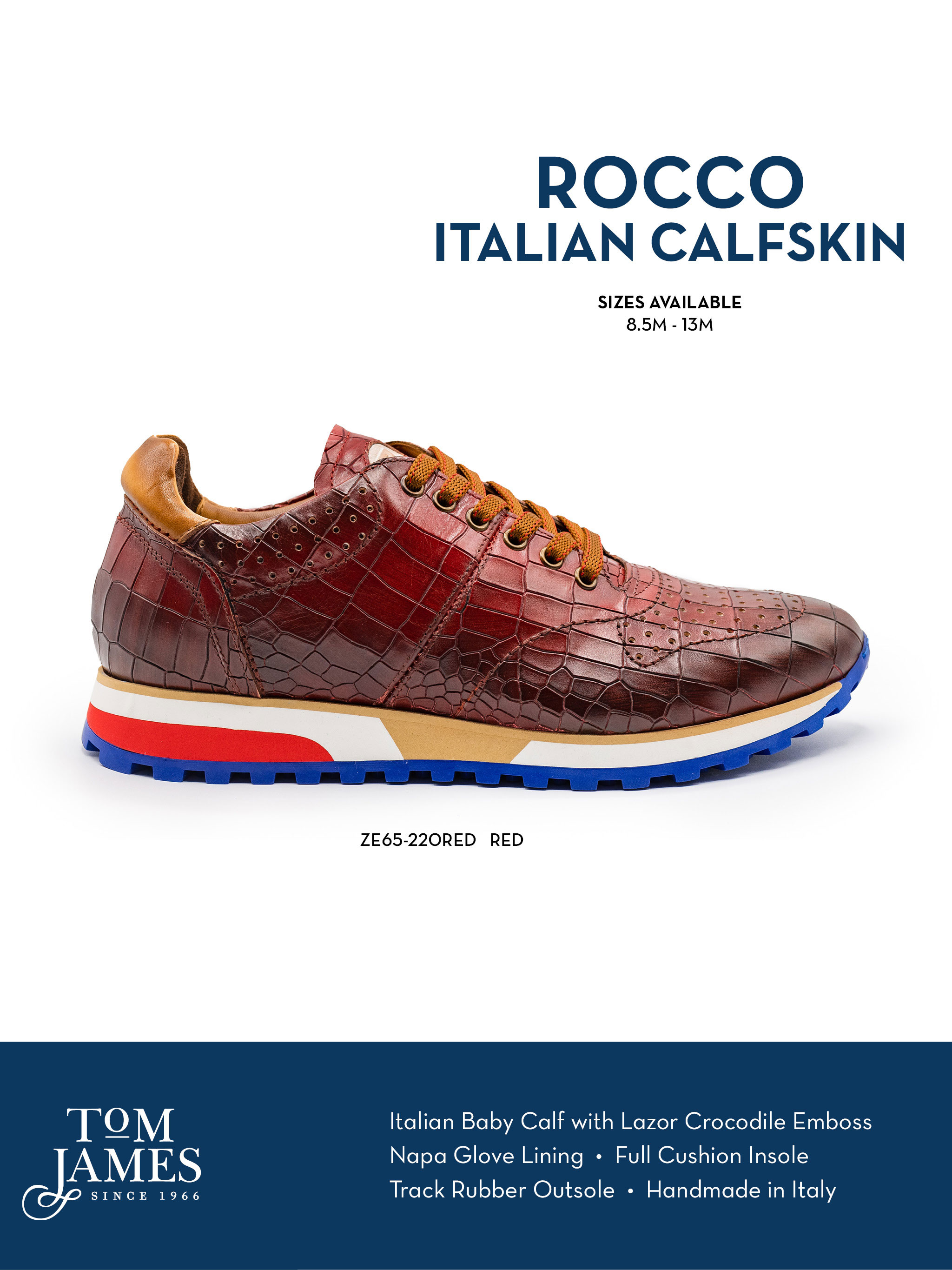 Rocco Italian Calfskin Embossed Crocodile Sneaker
