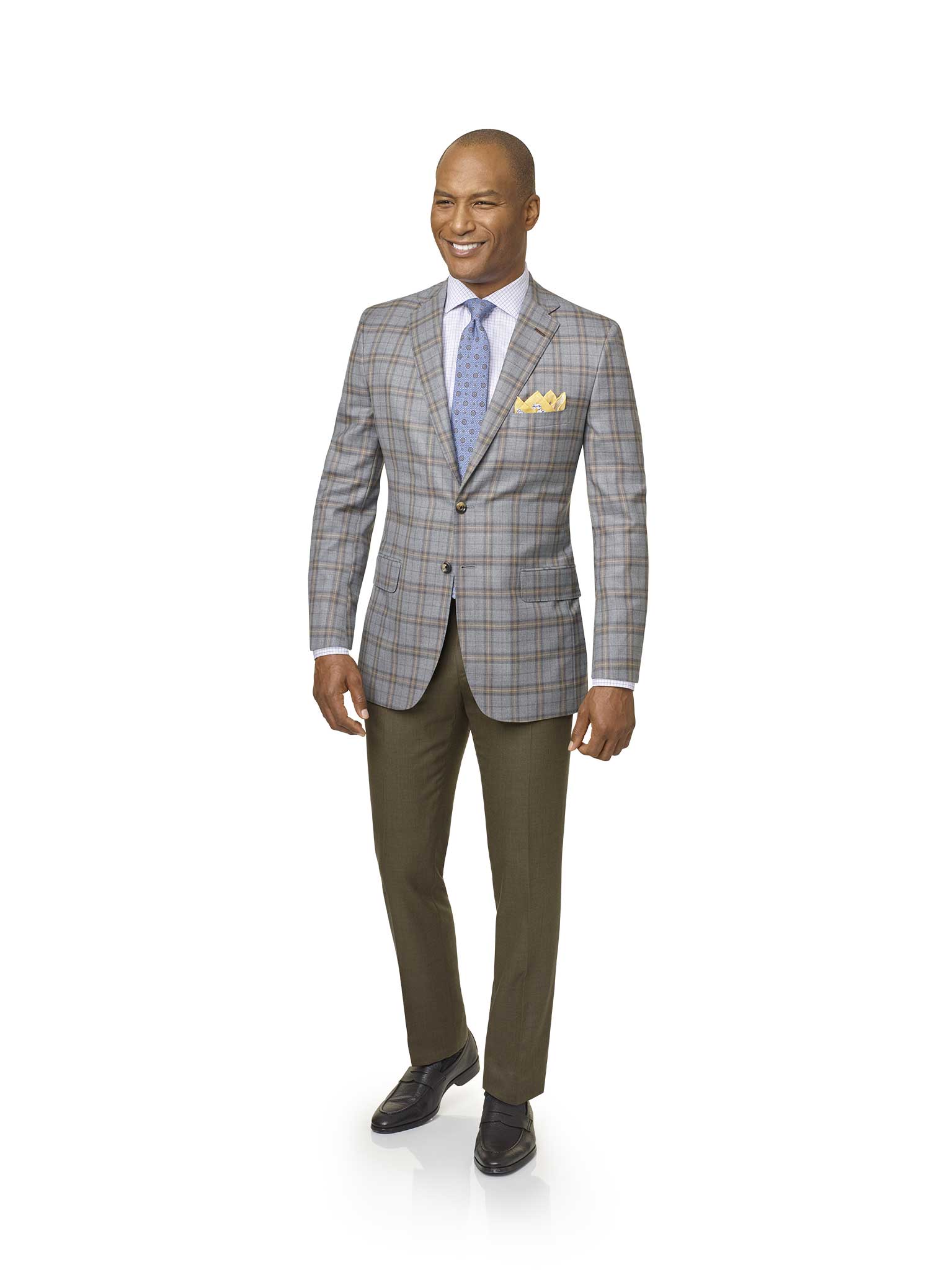 Men's Custom Clothing                                                                                                                                                                                                                                     , Gray & Brown Plaid Sport Coat