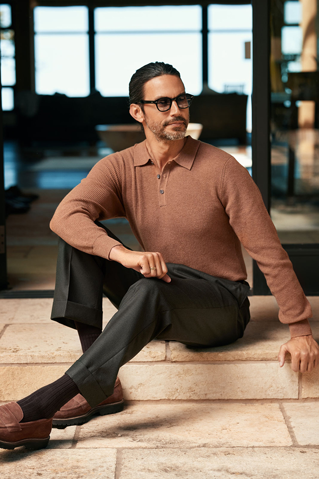 Ribbed Long Sleeve Polo