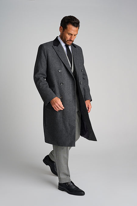 Mens Oxxford                                                                                                                                                                                                                                              , Charcoal Herringbone Topcoat