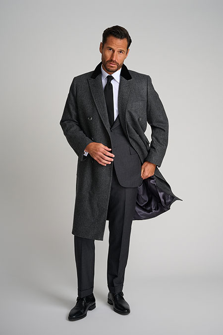 Mens Oxxford                                                                                                                                                                                                                                              , Charcoal Herringbone Topcoat