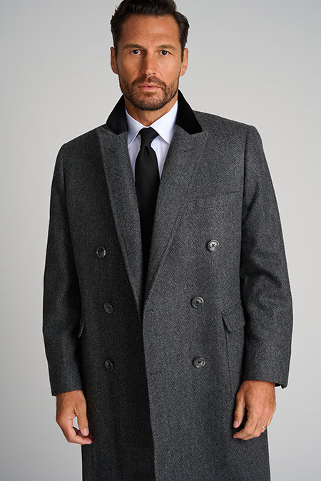 Mens Oxxford                                                                                                                                                                                                                                              , Charcoal Herringbone Topcoat