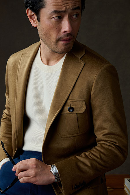 Vicuña Cashmere Safari Jacket With Ivory Long Sleeve Knit