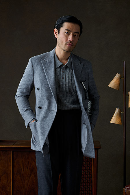 Piacenza Cashmere Blazer With Cable Knit Long Sleeve Polo