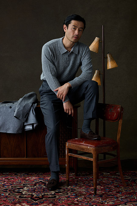 Piacenza Cashmere Blazer With Cable Knit Long Sleeve Polo