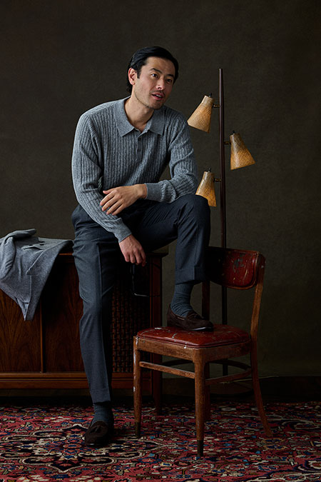 Piacenza Cashmere Blazer With Cable Knit Long Sleeve Polo