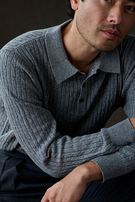 Piacenza Cashmere Blazer With Cable Knit Long Sleeve Polo