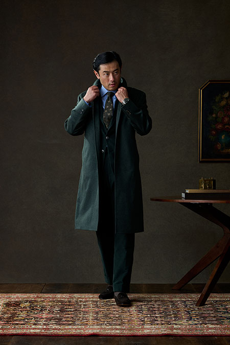 Green Moleskin Suit And Cashmere Top Coat