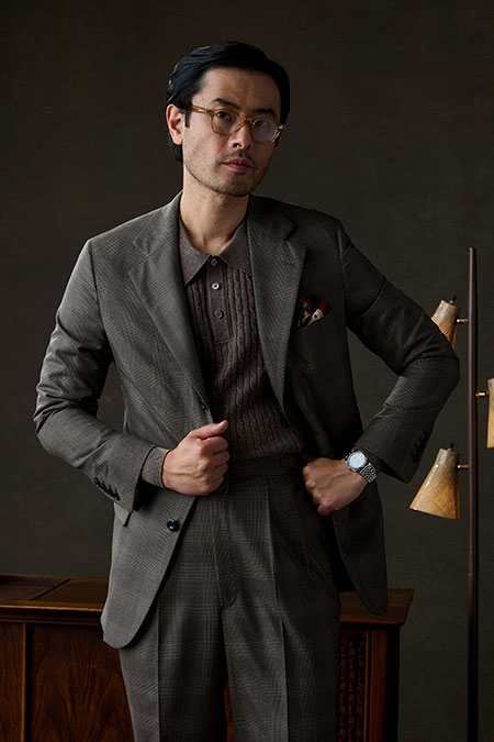 Brown Glen Plaid Suit With Brown Cable Knit Polo