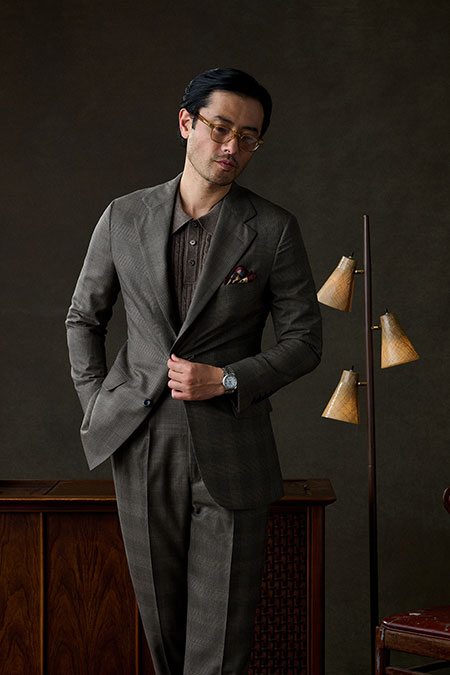 Brown Glen Plaid Suit With Brown Cable Knit Polo