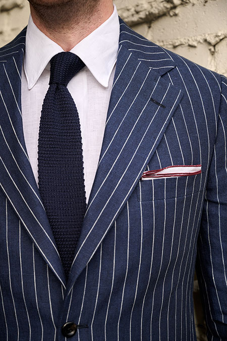 Navy Stripe Crushed Linen Suit