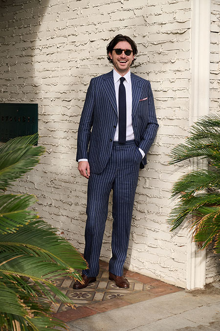 Navy Stripe Crushed Linen Suit