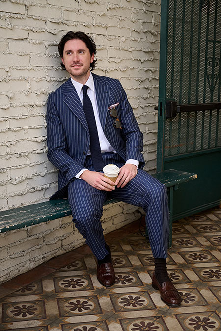 Navy Stripe Crushed Linen Suit