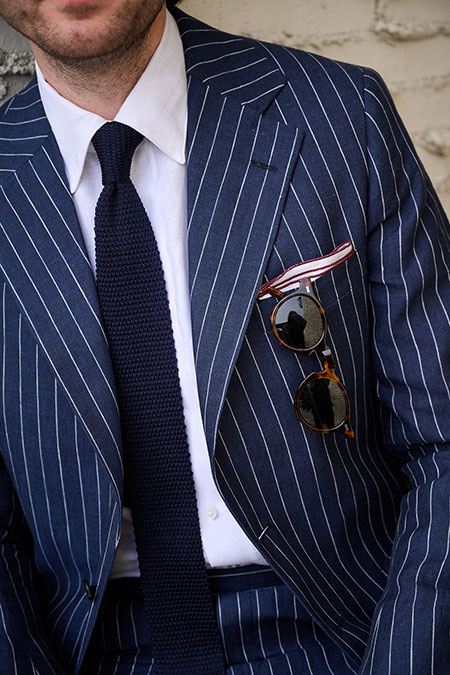 Navy Stripe Crushed Linen Suit