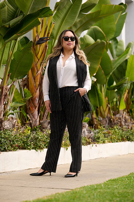 Black Stripe Crushed Linen Sleeveless Blazer