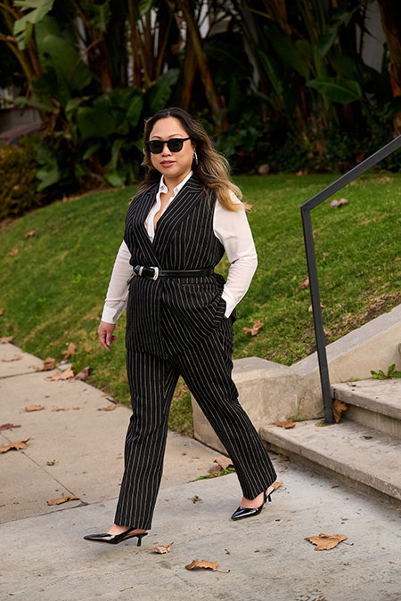 Black Stripe Crushed Linen Suit