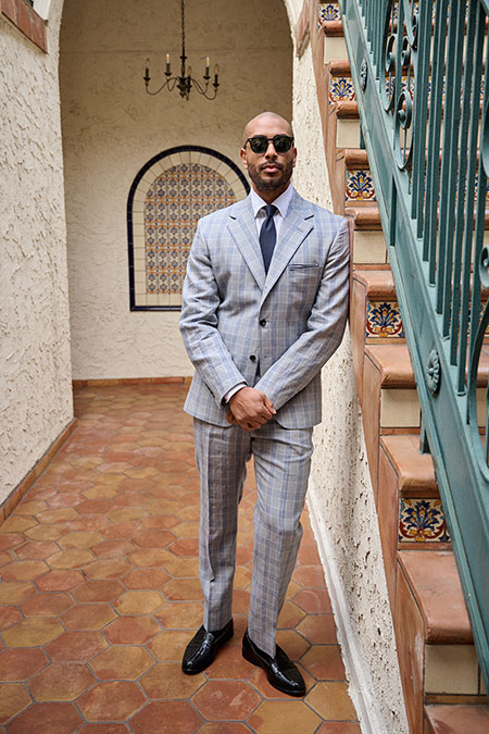 Lt Gray Plaid Crushed Linen Suit