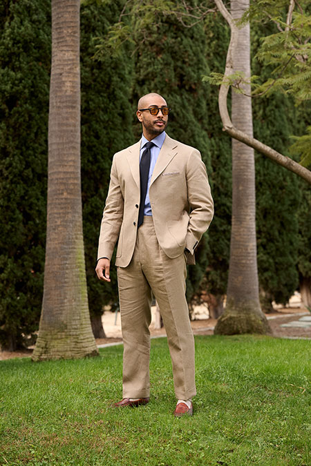 Khaki Crushed Linen Suit