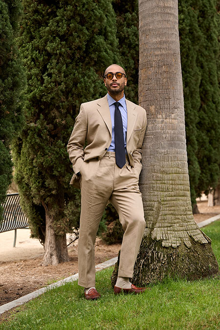 Khaki Crushed Linen Suit