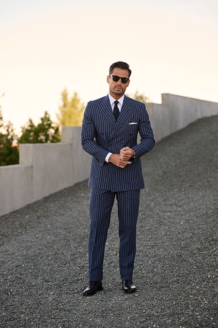 Navy Pinstripe Linen Suit