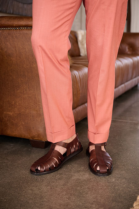 Orange Wool Silk Linen Trousers