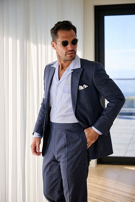 Blue Linen Long Sleeve Camp Shirt