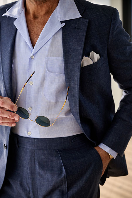 Blue Linen Long Sleeve Camp Shirt