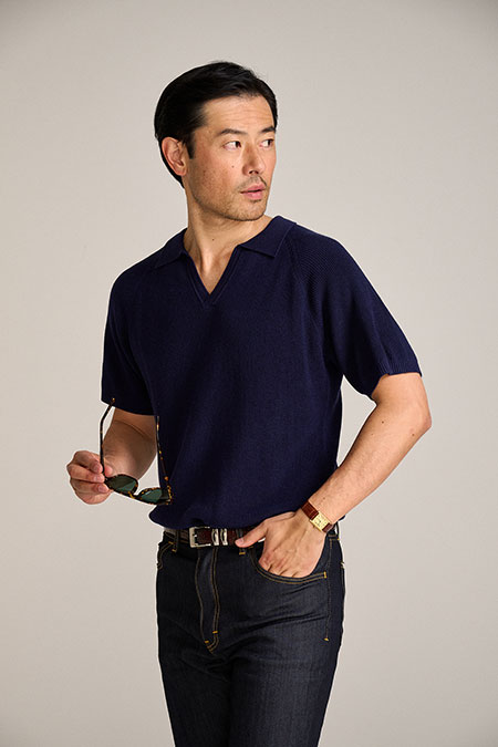 Navy Johnny Collar Knit Polo