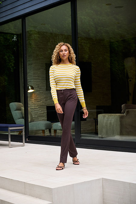 Yellow Striped Open Stitch LS Knit