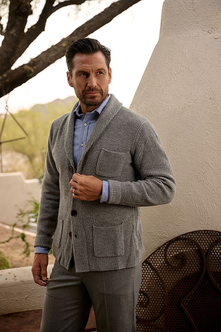 Men's FW26 Lookbook                                                                                                                                                                                                                                       , Gray Ribbed Cardigan