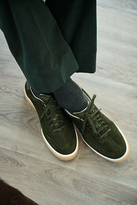 Men's FW26 Lookbook                                                                                                                                                                                                                                       , Green Moleskin Trousers & Zelli Footwear