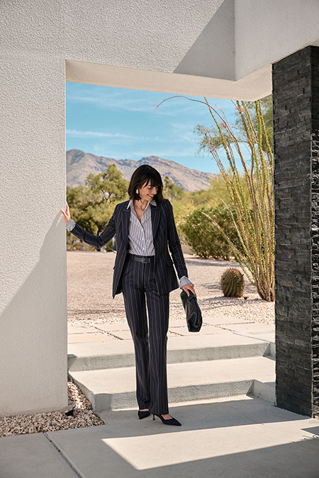 Women's FW26 Lookbook                                                                                                                                                                                                                                     , Navy Pinstripe Suit