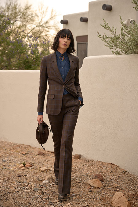 Women's FW26 Lookbook                                                                                                                                                                                                                                     , Brown & Blue Windowpane Suit