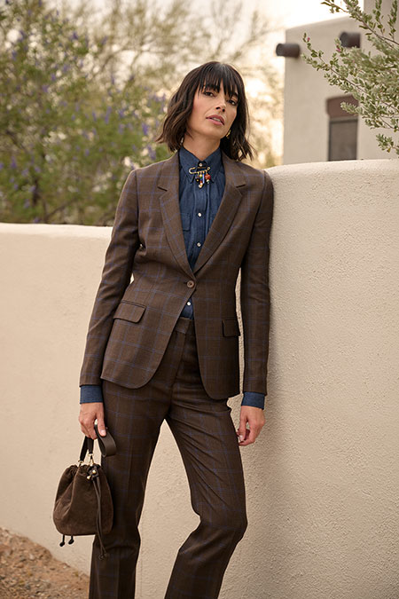 Women's FW26 Lookbook                                                                                                                                                                                                                                     , Brown & Blue Windowpane Jacket
