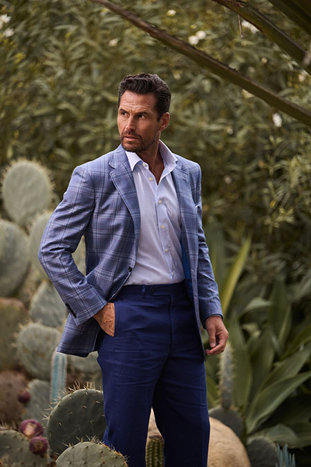 Spring Summer 26 Men's Lookbook                                                                                                                                                                                                                           , Slate Blue Plaid Jacket