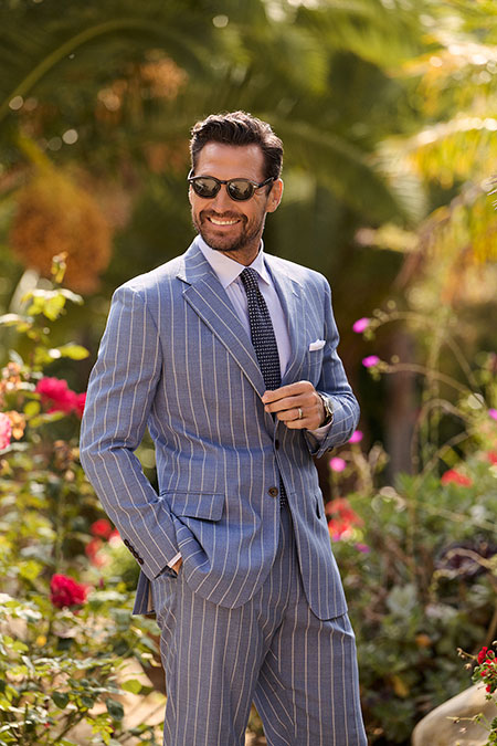 Slate Blue Striped Suit Holland & Sherry