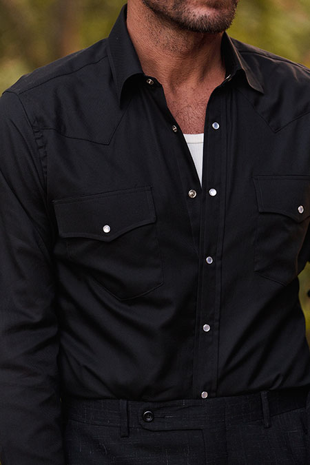 Spring Summer 26 Men's Lookbook                                                                                                                                                                                                                           , Black Western Snap Button Shirt