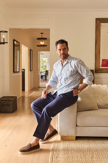 Spring Summer 26 Men's Lookbook                                                                                                                                                                                                                           , Navy Wool/Silk/Linen Trousers