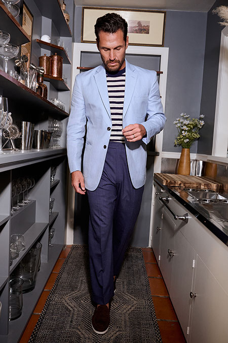 Spring Summer 26 Men's Lookbook                                                                                                                                                                                                                           , Powder Blue Linen Jacket