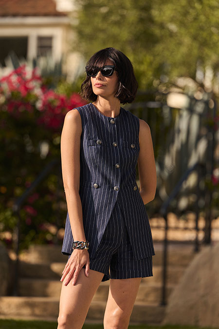 Navy Striped Linen Set
