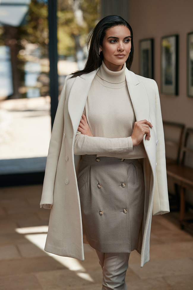 White Herringbone Topcoat